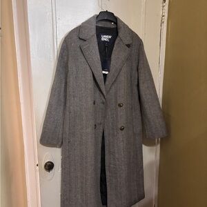 Lands' End Charcoal Herringbone Women's Insulated Double Breasted Wool Coat, 10